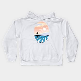 Sunset rowing boat Kids Hoodie